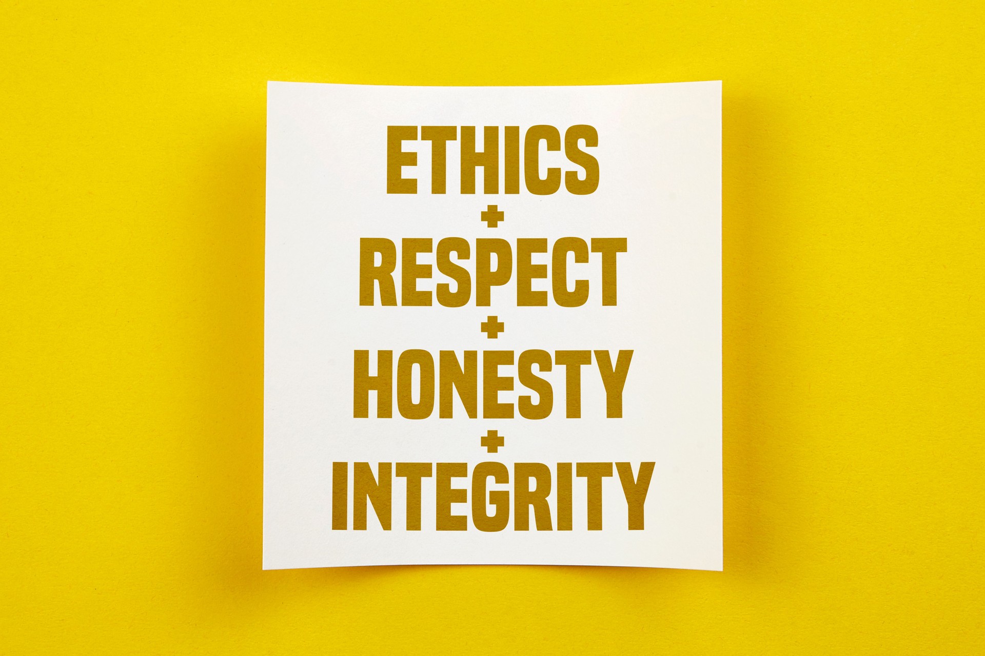 Note paper with Ethics Word Cloud on it